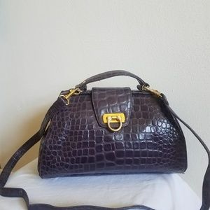 Lord & Taylor Croc Embossed Leather Structured Bag